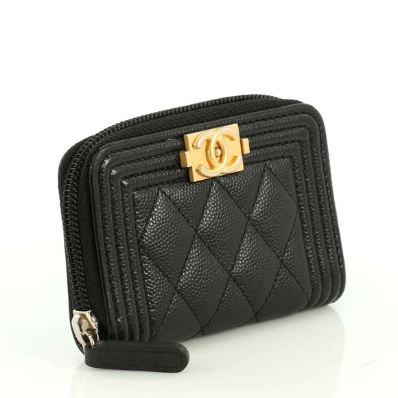 BNIB NEW! Authentic CHANEL Caviar Black Quilted Boy Zip Around Coin ZIPPY WALLET - Picture 2 of 12